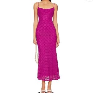 Revolve Bardot Adoni Midi Dress Magenta 4 Lace Spaghetti Straps Bodycon Small